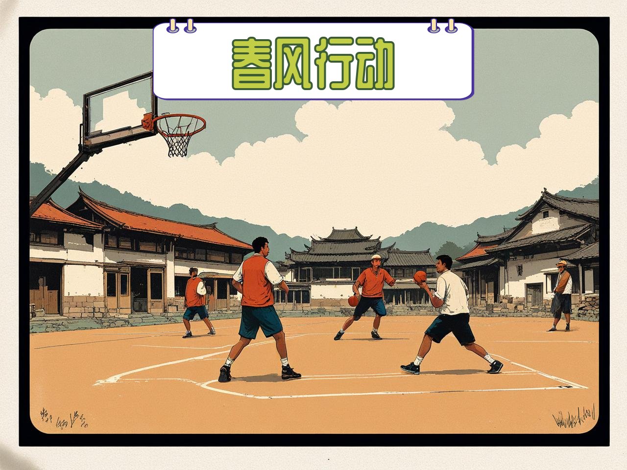 jiuyou.com_ 中国农村地区篮球普及“春风行动”，推动全民健身，春节农村篮球比赛海报